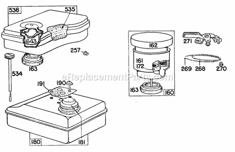 Air Cleaner Fuel Tank Diagram and Parts List for 060212-0168-99  Briggs and Stratton Engine
